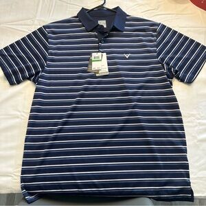 Callaway Men's Blue and White Striped Polo Shirt